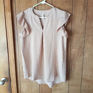 Zenana Blush Brown Ruffle Cap Sleeve Blouse Top Size Small